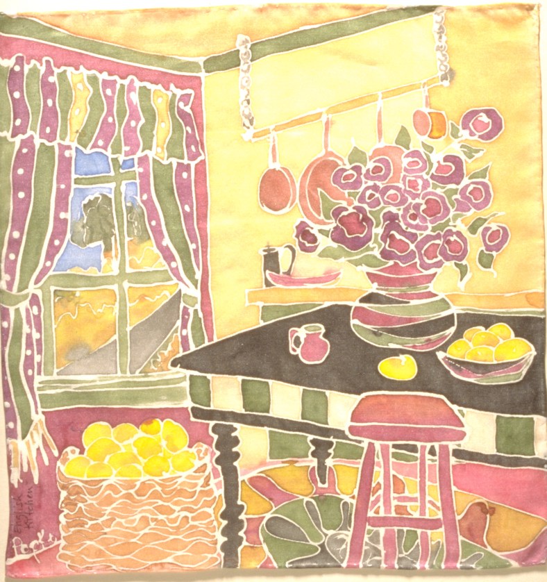 11″ x 11″ silk with dye and resist